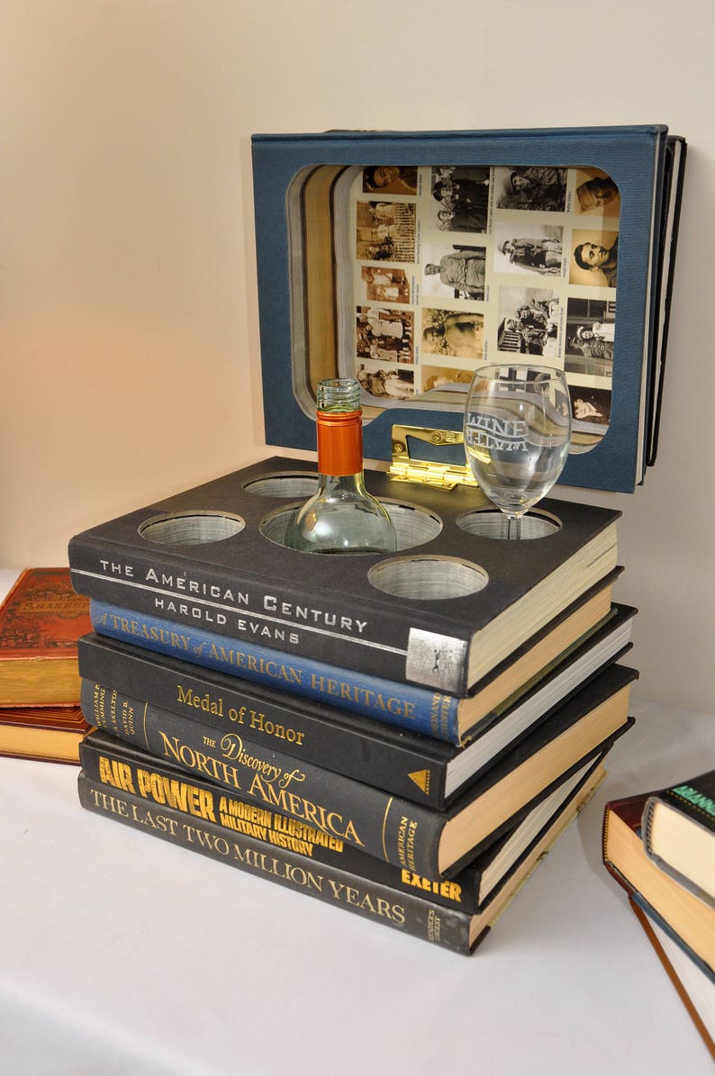 Secret Hidden Book Stack for Wine/Liquor Decanter and glasses image 3