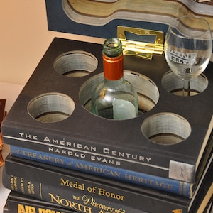 Secret Hidden Book Stack for Wine/Liquor Decanter and glasses image 2