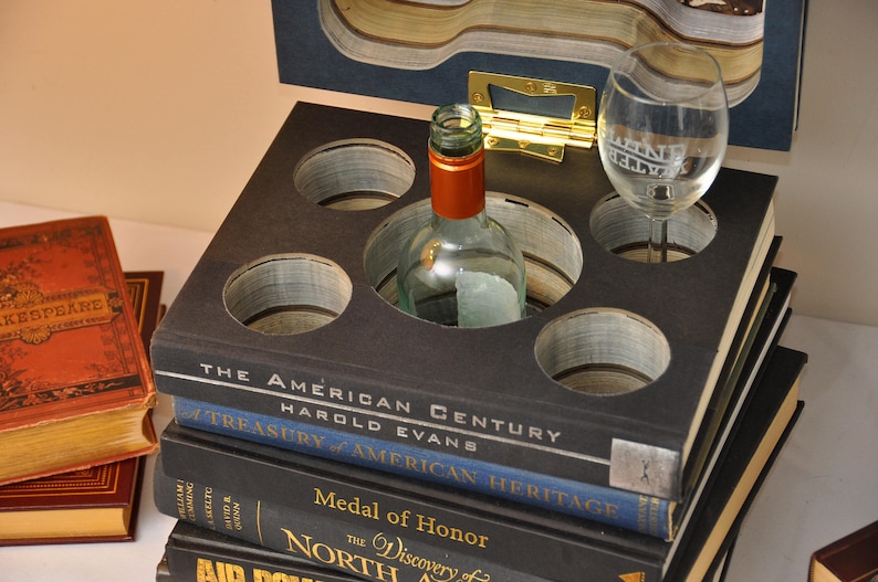 Secret Hidden Book Stack for Wine/Liquor Decanter and glasses image 2