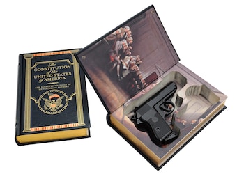 Gun Book Safe for Compact Handguns - Constitution of the United States - 2nd Amendment US Hidden Book Gun Case Storage w/ Magazine Slot