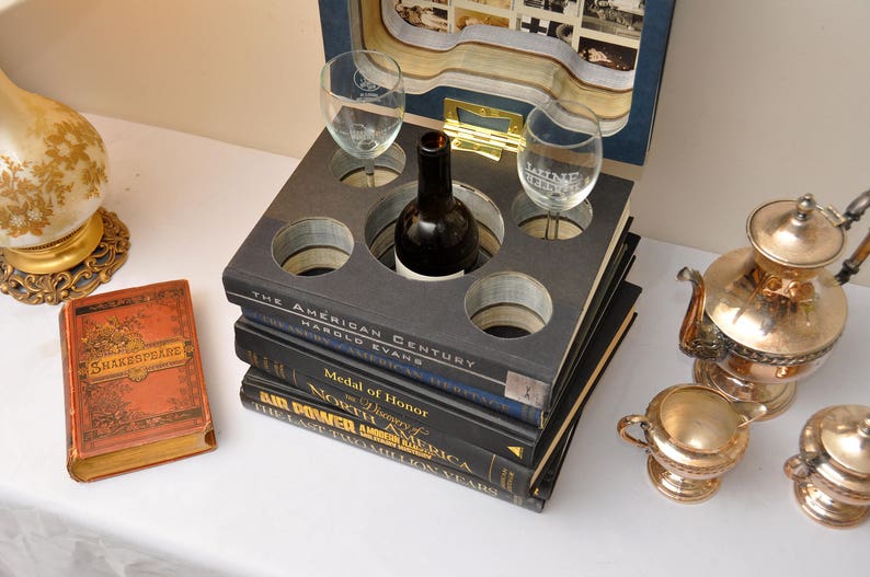 Secret Hidden Book Stack for Wine/Liquor Decanter and glasses image 1