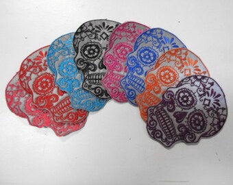 reflective sugar skull sew on patches