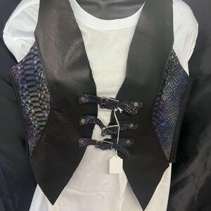 Womens Leather Corset Crop Top Rainbow Snakeskin