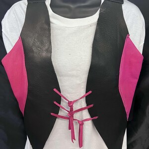 Womens Pink & Black Leather Crop Top, Motorcycle Leather Accessories, Leather Womens vest