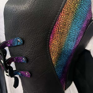 Womens Sexy Halter Crop Top With Black and Rainbow Suede Leather