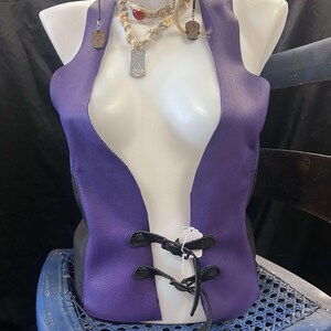Womens Purple and Black Leather Bustier Corset Style Top