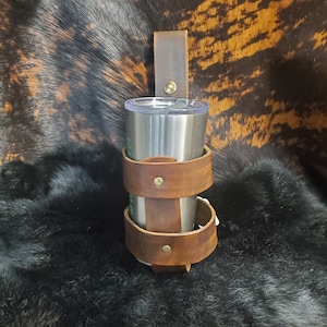 Brown Full grain leather bottle holder for motorcycle mountain bike or belt