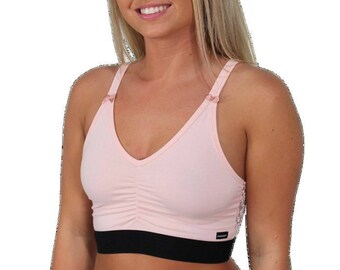 Foxers Pink Crop Top with black Lace back and logo elastic empire band