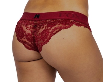 FOXERS black cherry lace bikini brief panty, Lingerie Valentine Gift Her