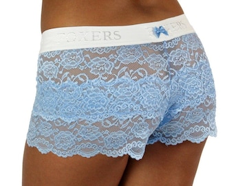 Blue Lace Boxers, Bridal Lingerie, Something Blue Lingerie, Wedding Undies, Seductive Boxers, Womens Lingerie By FOXERS, FXBXR-0411L