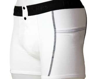 Mens White Boxer Briefs, Comfy Underwear With Pocket, Tuxedo Boxers, Groom Boxers, FOXERS