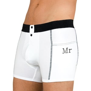 Groom Boxers, Mens Underwear, Wedding Boxers, Mr Boxer Briefs, Monogram Underwear For Men, Honeymoon Lingerie For Him, FOXERS, MSBBP-0201L