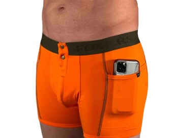 Orange Boxer Briefs, Mens Underwear, Plus Size Lingerie, Gift For Him, Men Undies, Boxers With Pockets, Gift For Husband, Sleeping Shorts