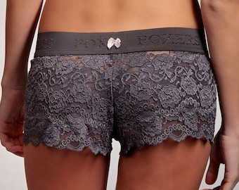 FOXERS gray Lace Boxers By FOXERS, Classy Lingerie, Valentines Day Gift For Her FXBXR-26L