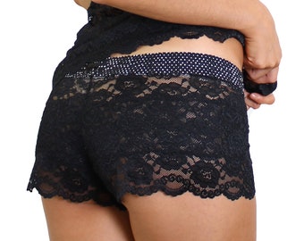 Boxers sexy FOXERS, Culottes en dentelle, Boxers noirs, Sous-vêtements gothiques, Lingerie séduisante, Vêtements de nuit confortables, Vêtements de détente sexy ~ FXBXR-0132