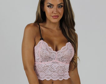 Foxers Pink with Black adj straps Camisole, Lace Camisole, Sexy Loungewear Bralette