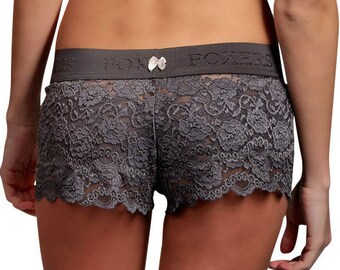 FOXERS - Boxer gris anthracite en dentelle avec bande logo | Lingerie en dentelle | FXBXR-26