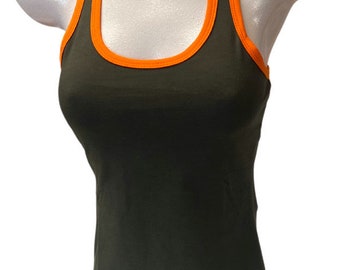 FOXERS Olive Racerback Shelf Bra Tank Top with Safety Orange Trim from the Hunters collection