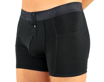Black Boxers With Pocket, Boxer Brief, Gym Underwear, Comfy Sleepwear, Boxer Shorts, FOXERS ~MSBBP-0101L