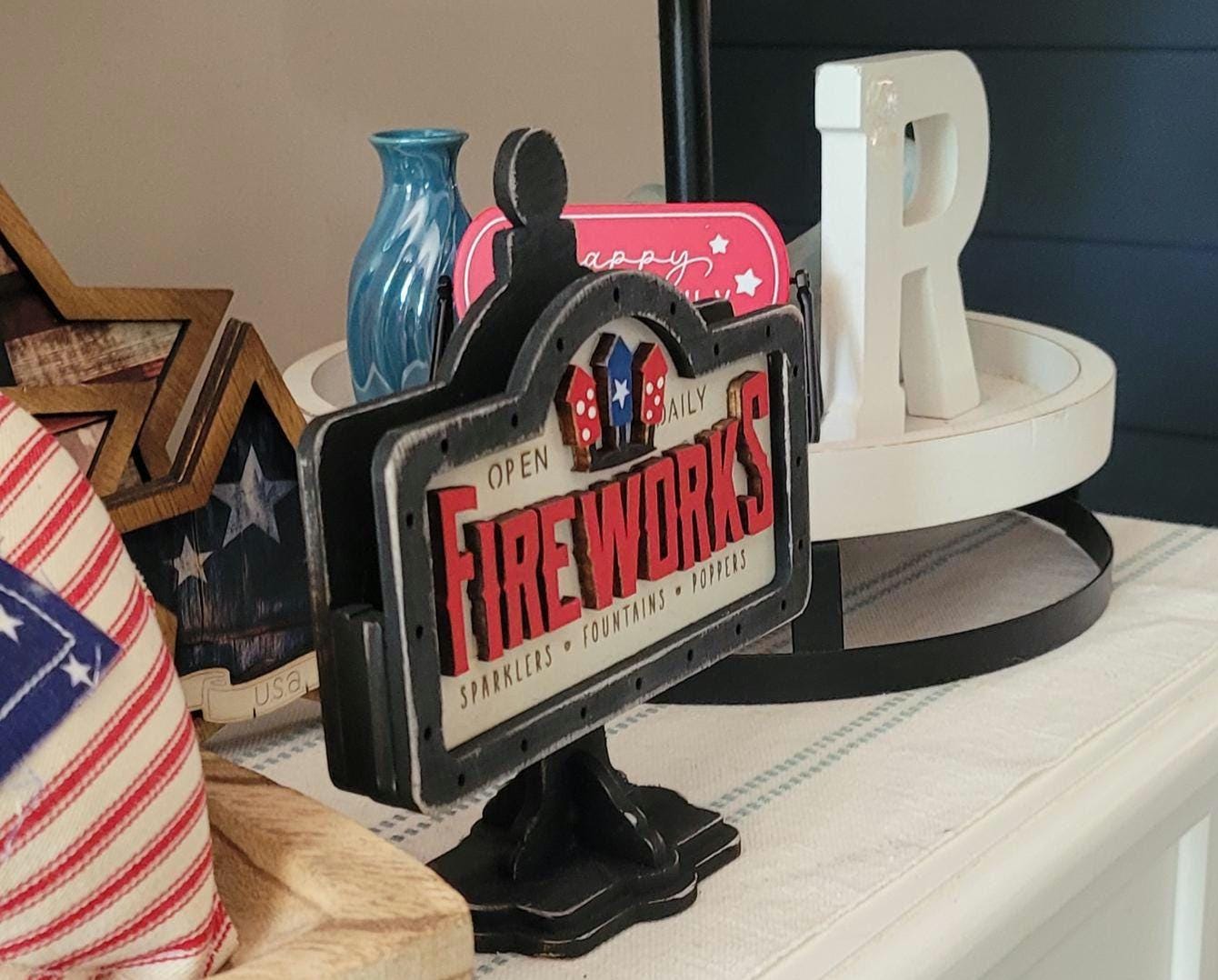 Handcrafted Fireworks Tiered Tray Sign | 4th of July Decor - Etsy