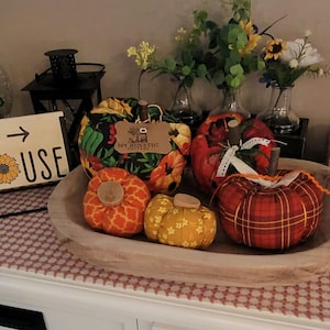 Handmade Fall Fabric Pumpkins: Tiered Tray & Dough Bowl Decor