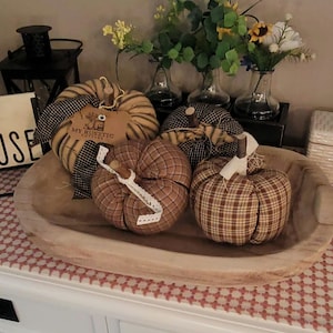 Homespun Fabric Pumpkins: Brown Dough Bowl Filler, Tiered Tray Decor