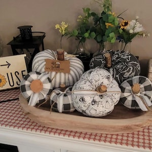 Grey Fabric Pumpkins: Farmhouse Fall Decor, Dough Bowl Filler