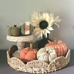 Orange Fabric Pumpkins: Fall Tiered Tray Decor, Dough Bowl Filler