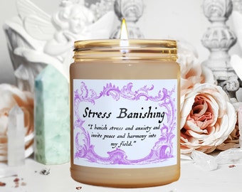 Stress Banishing Candle Stress Anxiety Relief Intention Candle Calming Soy Candle Serenity gift for Wife Tranquility Candle Gift for Mom