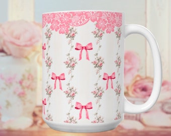 Roses Shabby Chic Mug Vintage Floral teacup, Cute Girly Coffee mug Coquette Aesthetic Soft girl retro french farmhouse gift for mom Kawaii