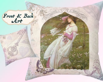 Romantic Throw Pillow Shabby Chic French Country Cushion Waterhouse Romantic Home hydrangeas pillow Gift for Mom Whimsigoth Cottagecore Gift