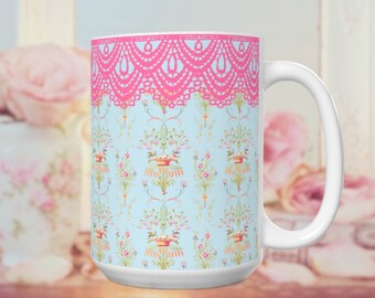 French Marie Antoinette Wallpaper Brocante Farmhouse Romantic Mug Shabby Chic gift Vintage Floral Mug something blue mug Coquette aesthetic