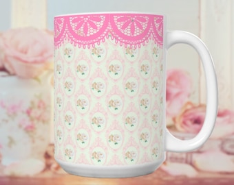 Cameo Pink Rose Lace Mug Coquette Floral Mug Pink Girly Mug Fairycore Cottagecore Soft Girl Aesthetic Gift for Mom Gift for Mothers Day Tea