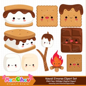 Kawaii S'mores Clipart - Cute Smore Clip Art Set - Instant Download - Commercial and Personal Use Cliparts