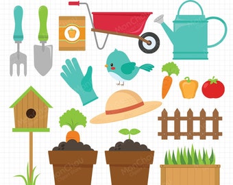 Clipart di giardinaggio - Clipart di attrezzi da giardinaggio, clipart di giardino, clipart di piante - Clipart per uso commerciale e personale