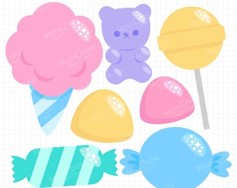 Candy Clipart Set - Lollipop, Gummy Bear, Cotton Candy (Digital Download)