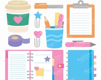 Planner Clipart  - Colorful Planner and Stationery Digital Clipart - Printable - Commercial Use