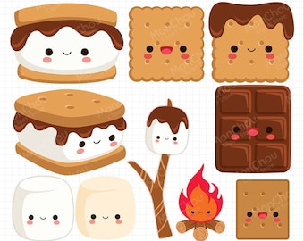 Kawaii S'mores Clipart - Cute Smore Clip Art Set - Instant Download - Commercial and Personal Use Cliparts