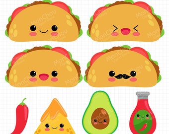 Kawaii Taco Clipart  - Cute Taco Clipart Set - Instant Download - Commercial and Personal Use Cliparts