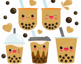 SALE 50% OFF! | Milk Tea Clipart  - Kawaii Boba Milk Tea Clipart Set - Instant Download - Commercial and Personal Use Cliparts