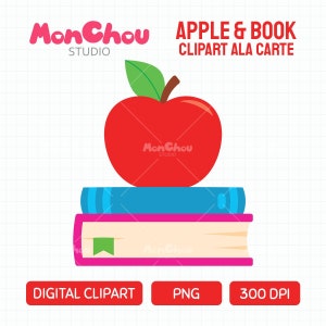 Apple and Book Clipart - Apple and Stack of Books Clipart Solo Ala Carte