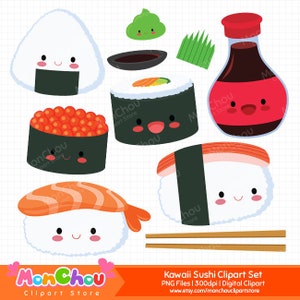 Kawaii Sushi Clipart  - Cute Sushi Clipart Set - Instant Download - Commercial and Personal Use Cliparts
