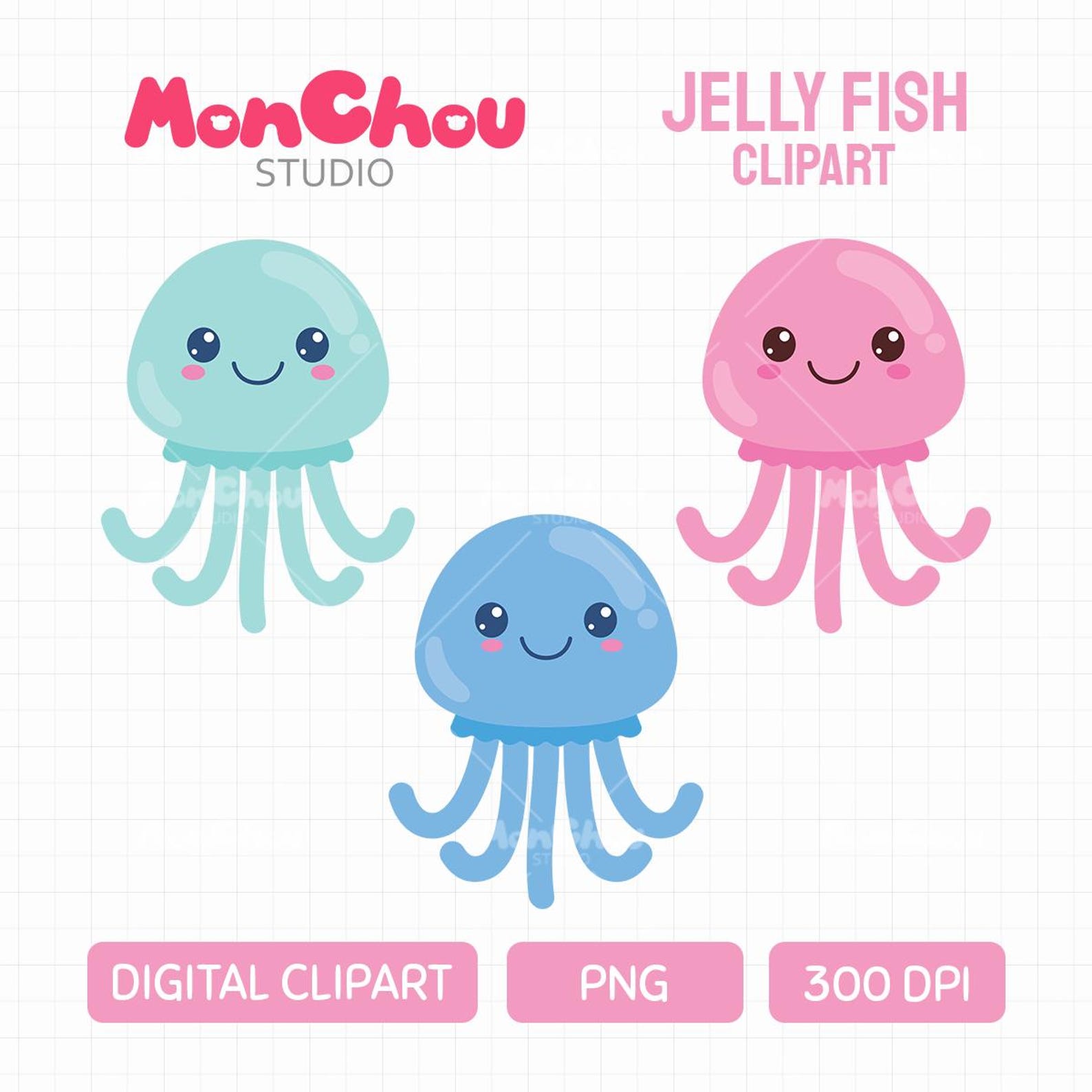 Jellyfish Clipart - Cute Jellyfish Clip Art Solo Ala Carte - Etsy