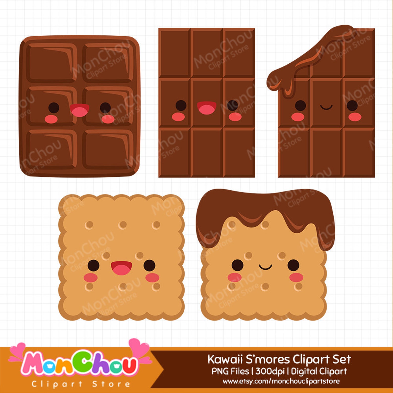 Kawaii S'mores Clipart - Cute Smore Clip Art Set - Instant Download ...
