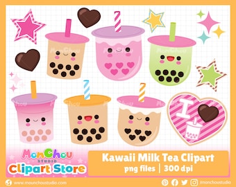Kawaii Boba Milk Tea Clipart Set – Commercial & Personal Use (Digital Download)