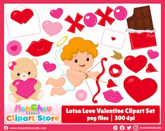 Lotsa Love Valentine Clipart Set - Valentines Printable Clip Art for Commercial and Personal Use
