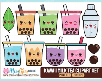Kawaii Boba Milk Tea Clipart Set – 20 PNG Graphics (Digital Download)