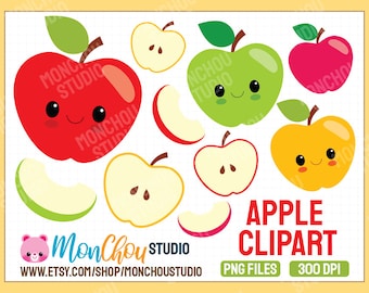 Kawaii Apple Clipart - Commercial and Personal Use Cliparts