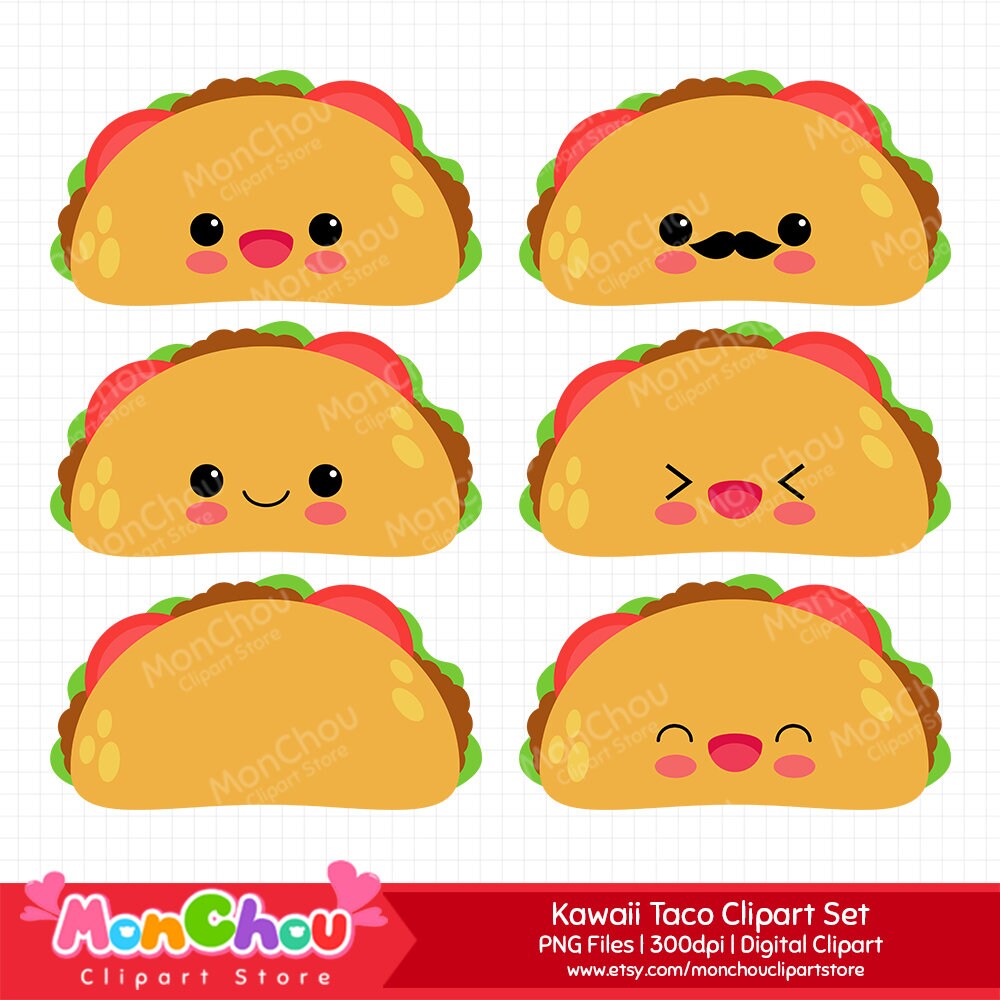 Kawaii Taco Clipart - Cute Taco Clipart Set - Instant Download ...