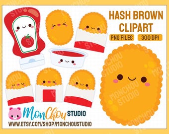 Hash Brown Clipart - Cute Kawaii Hash Browns Clip Art Set - Instant Download - Commercial and Personal Use Cliparts